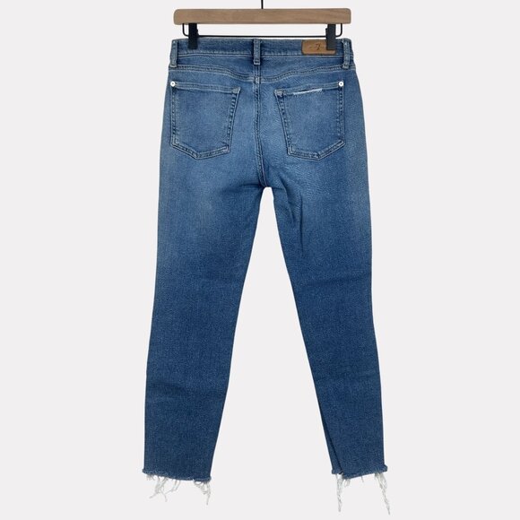 7 for All Mankind Roxanne Ankle Raw Hem Jeans Womens 29 Blue Five Pocket 7FAM - Picture 2 of 13